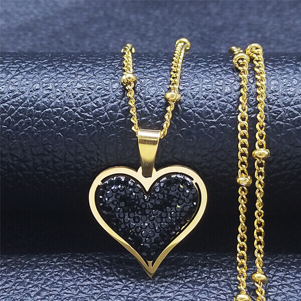 Gold Plated Black Crystal Heart Necklaces for Women