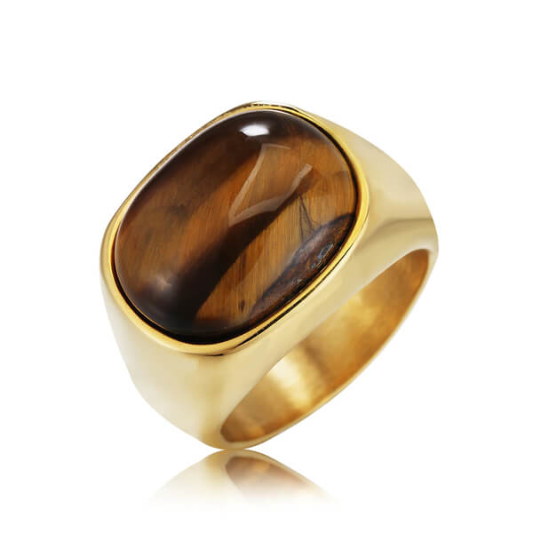 Arabic Style Natural Tiger Eye Stone Finger Ring Gold Colour
